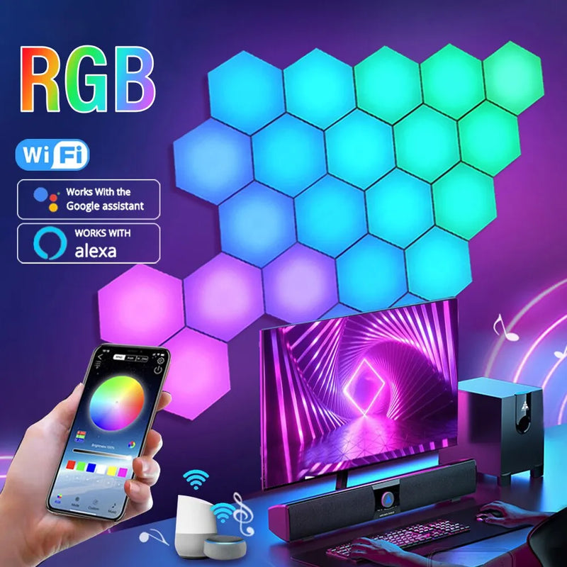 Luminária de Parede Hexagonal  RGB